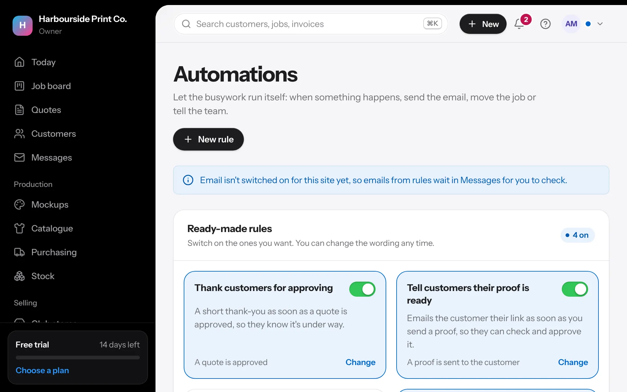 Automation rules switched on